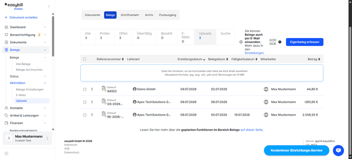 In der Belegübersicht finden Sie alle relevanten Belege jederzeit wieder.