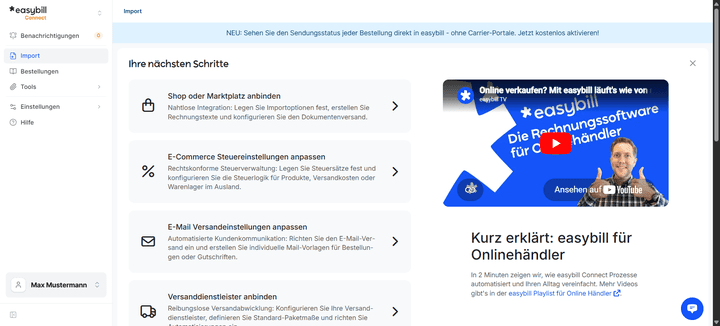 Der Import-Manager von easybill heißt jetzt easybill Connect und hilft Ihnen dabei, Bestellungen und Zahlungen aus verschiedenen Online-Shops zwischen Shop und easybill zu synchronisieren.