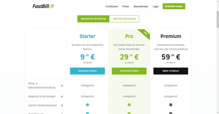 Die Preise von FastBill