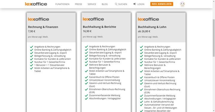 Die Preise von lexoffice