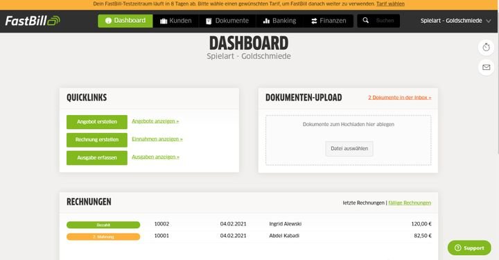 FastBill präsentiert sich benutzerfreundlich und macht es Einsteiger:innen besonders leicht