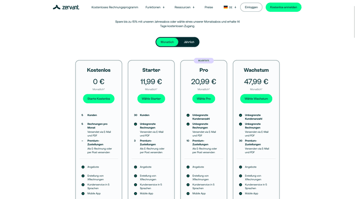 Tools wie Zervant bekommen Sie mit eingeschränktem Kontingent völlig kostenlos