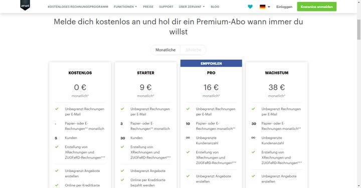 Die Preise von Zervant