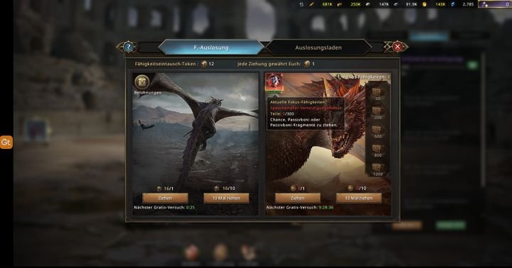 Ziehen Sie in einer Art Lotterie passive Fähigkeiten für Ihren Drachen