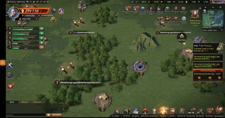 Auf Karte Ihres Königreiches finden Sie andere Spieler, KI-Feinde und Ressourcen-Quellen