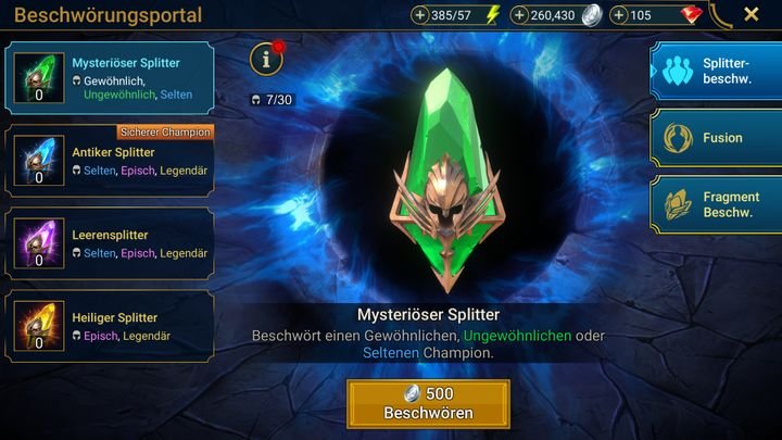 Aus Splittern beschwören Sie ihre Champions