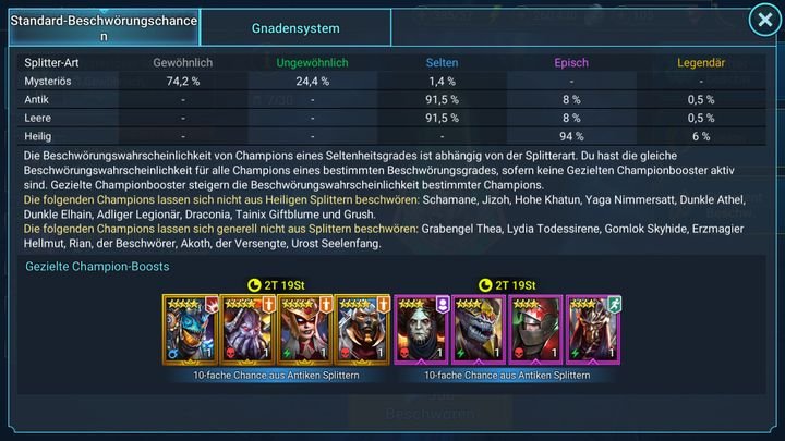 Unterschiedliche Splitter bieten ihnen unterschiedliche Wahrscheinlichkeiten auf bestimmte Champions