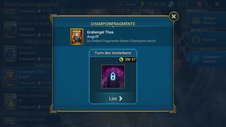 Einzelne Champions lassen sich nur über deren Fragmente beschwören