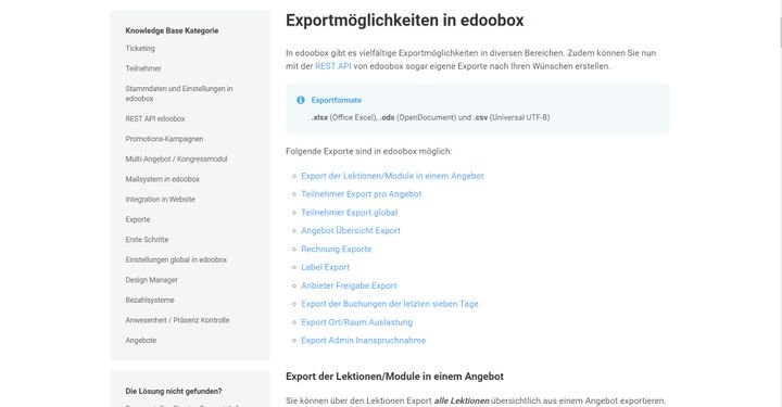Die Exportmöglichkeiten von edoobox