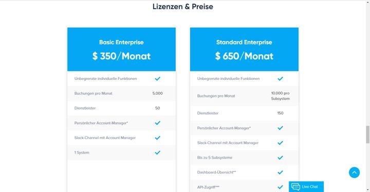Die Preise der Enterprise-Tarife von SimplyBook.me