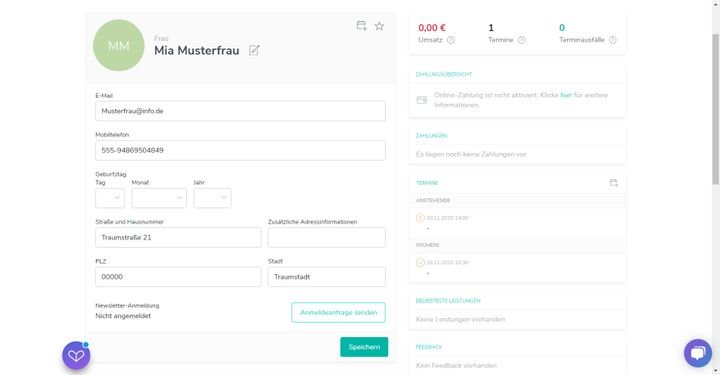Beachten Sie, ob alle notwendigen Felder im Terminplaner vorhanden sind