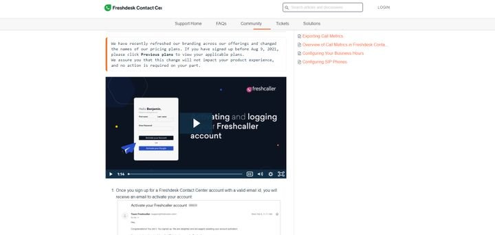 Im Online-Support-Zentrum von Freshdesk Contact Center findest du nützliche Tutorials in Schrift- und Videoform