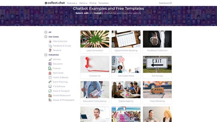 Das Tool bietet eine ganze Fülle an tollen Chatbot-Vorlagen für die unterschiedlichsten Use Cases.