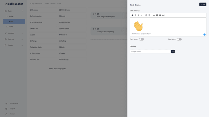 Der Chatbot-Editor kommt etwas trist daher, erlaubt aber eine unkomplizierte Chatbot-Erstellung