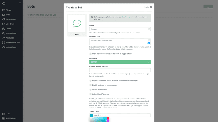 Der Chatbot-Builder funktioniert relativ simpel und auch als Neuling solltest du keine Probleme haben.