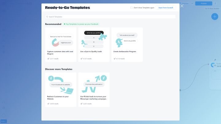 Manychat hat fertige Templates für viele Use Cases wie Lead-Gewinnung, Marketing oder Kundenbefragungen!