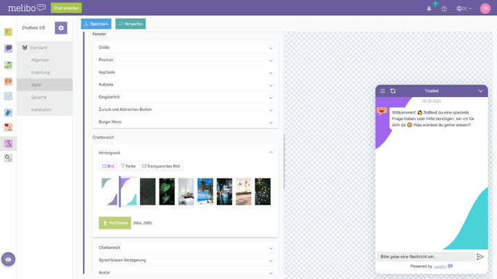 Der Bot-Styler liefert viele Werkzeuge für die optimale Anpassung des Chatfensters: cool!