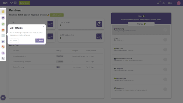 Die Onboarding-Tutorials zeigen dir nicht nur die Oberfläche, sondern erläutern auch alle wichtigen Funktionen. Top!