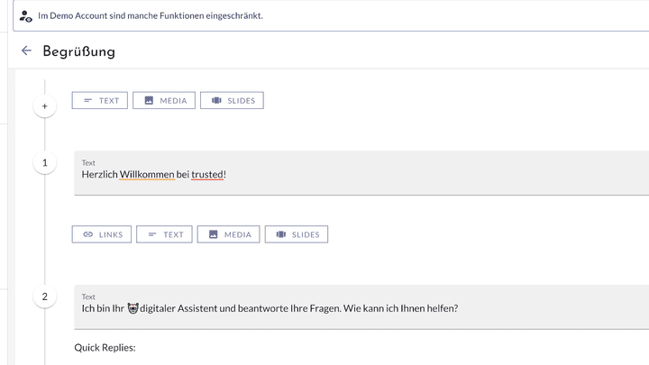 Die Anpassung der einzelnen Gesprächspfade geht mühelos und einfach von der Hand.