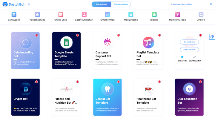 SnatchBot hat starke Templates für Chatbots - du kannst diese ganz einfach und in wenigen Schritten anpassen!