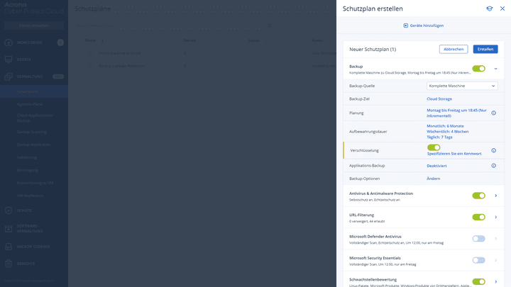 Die Schutzpläne des Acronis Cyber Backup erlauben eine sehr individuelle Sicherung deiner Daten