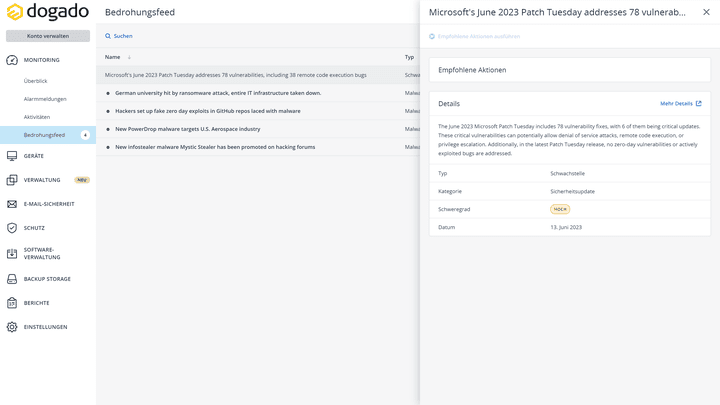 Halte dich über den Bedrohungsfeed über neue Cyber-Attacken auf dem Laufenden
