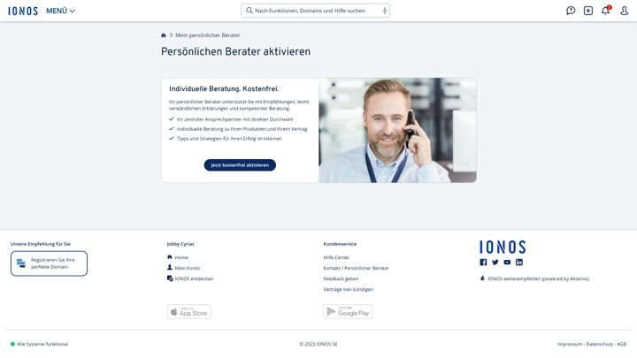 Bei Bedarf stellt dir IONOS kostenlos einen Kundenberater bzw. eine Kundenberaterin zur Seite