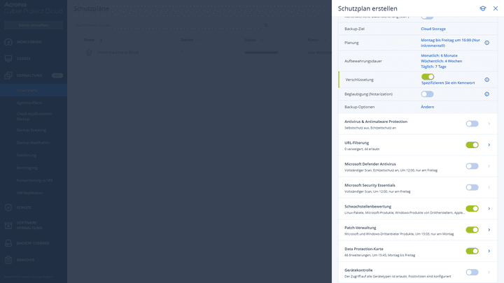 Scrollst du im Schutzplan nach unten, findest du praktische Sicherheitsfunktionen