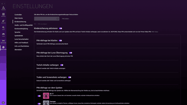 Nicht alles ist für Kinderaugen bestimmt. Richten Sie eine PIN ein, um den Spielzugang zu beschränken
