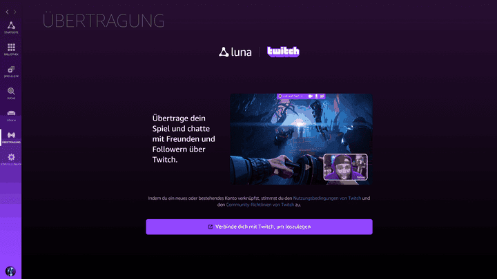 Streamer:innen können bei Luna ihre Games direkt aus der App auf ihrem Twitch-Kanal streamen