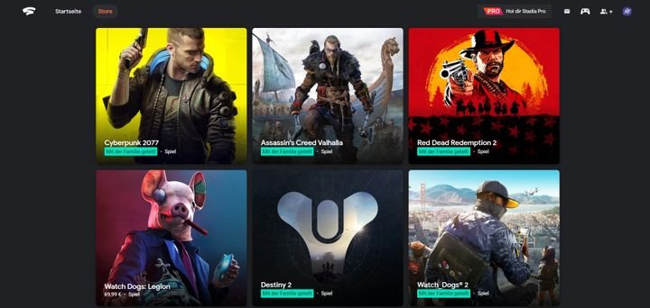 Einige der aktuellen Highlights von Stadia finden Sie immer auf der Startseite des Stores