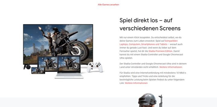 Google Stadia steht auf PC /Notebooks sowie auf dem Fernseher und auf ausgewählten Mobilgeräten zur Verfügung