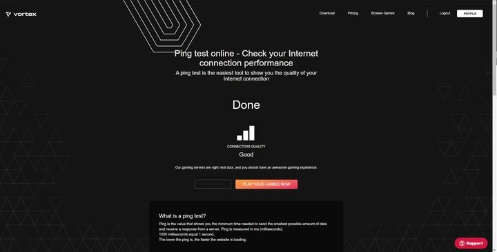 Mit dem Ping-Test von Vortex können Sie im Vorfeld prüfen, ob Ihre Verbindung für die Spiele ausreicht