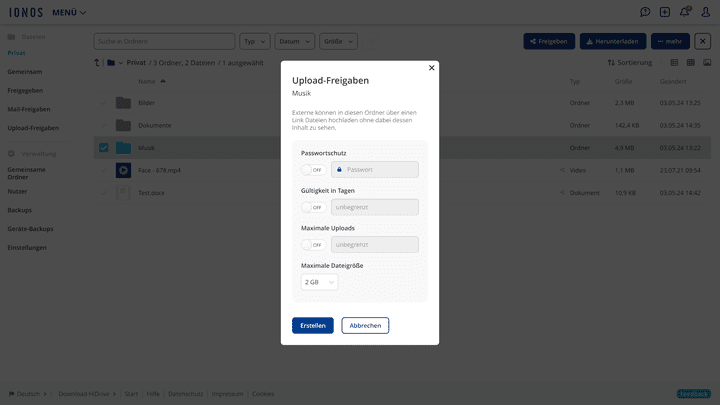 Lasse dir Dateien per Upload-Freigabe in deine Cloud laden