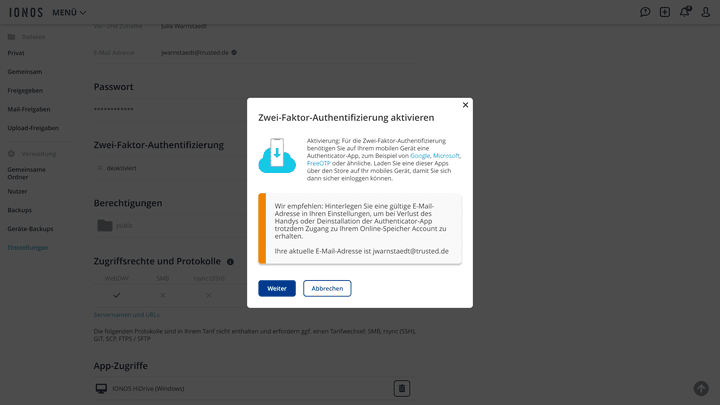Richte für mehr Sicherheit die 2-Faktor-Authentifizierung ein