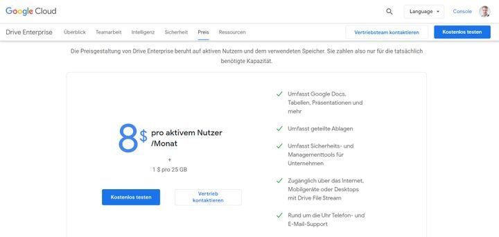 In der Enterprise-Version von Google Drive bezahlen Sie immer nur so viele Lizenzen und GB, wie Sie wirklich benötigen