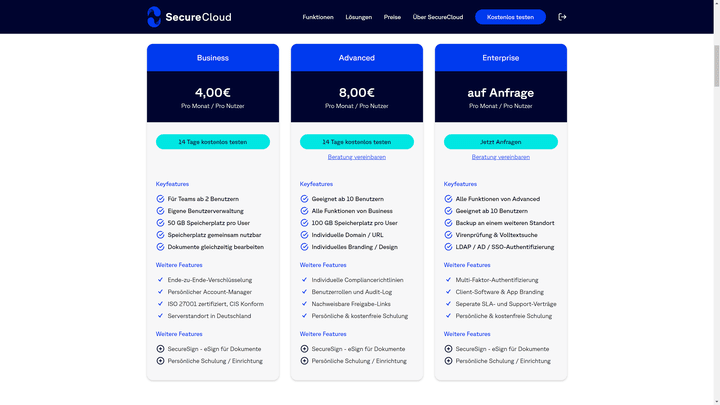SecureCloud ist gut skalierbar und wächst mit Ihrem Team gemeinsam