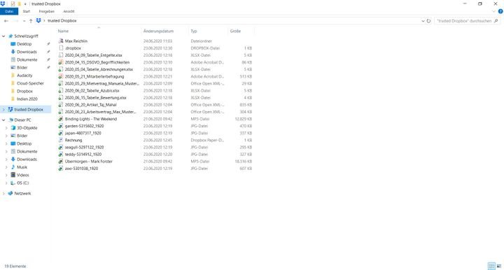 Ein Blick in den lokalen Sync-Ordner der Dropbox