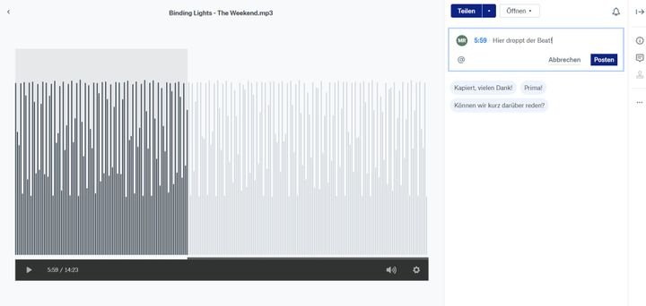 In Videos oder Soundfiles kannst du Kommentare an der Zeitachse ausrichten