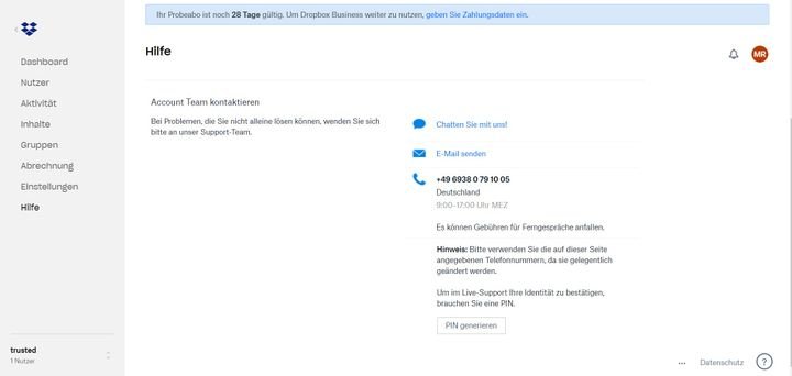 Den Dropbox-Support kontaktierst du auf verschiedenen Kanälen wie E-Mail, Live-Chat oder Telefon-Hotline