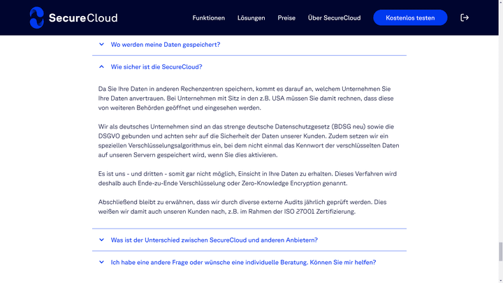SecureCloud bietet exzellente Datensicherheit und Verschlüsselung für Ihren Online-Speicher