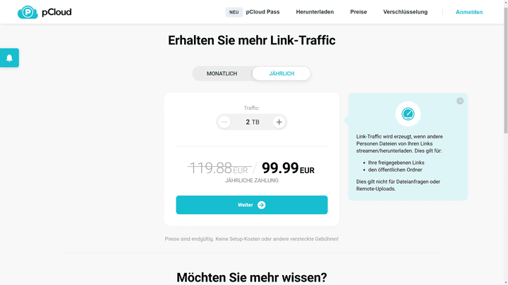 Dank kostenpflichtigem Upgrade lassen sich unbegrenzte Datenmengen teilen