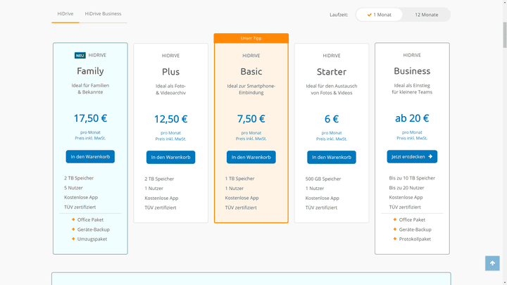 Die Preise für Cloud-Speicher und deren File Sharing variiert mit dem Speicher