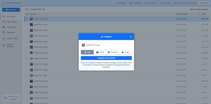 Teilen Sie Daten zügig über Links oder geteilte Ordner