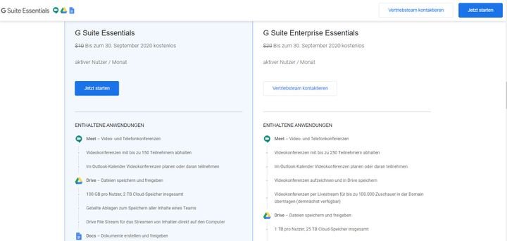 In G Suite Essentials gibt es nicht so viele Dreingaben und eine Menge Speicherplatz für Ihr Team