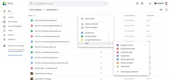 Unter anderem sind Google Docs, Google Sheets, Google Slides und viele andere Office-Anwendungen in Drive integriert