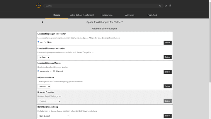 Setze Lesebestätigungen für Spaces