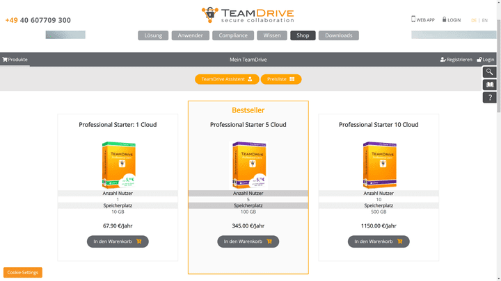 Die Preise für die TeamDrive-Lizenzen