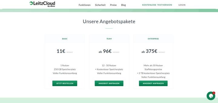 Mit den Tarifen Basic, Team und Enterprise stehen Ihnen auch vorgefertigte Preispakete zur Verfügung