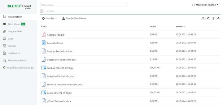 Die übersichtliche Web-Oberfläche der LeitzCloud präsentiert Ihnen alle Ihre Dateien in der Listenansicht